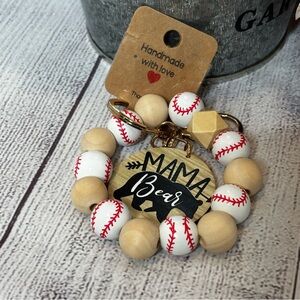 Handmade with Love Mama Bear & Baseball Key Chain Bracelet NWT